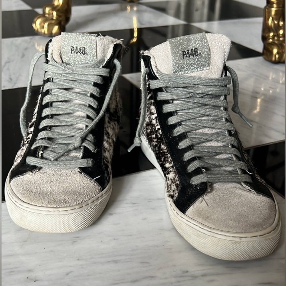 P448 Cow Print Star High-Top Side Zip Softy Glitter Size 36